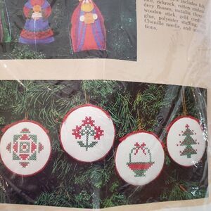 Cross Stitch Quilt Block Christmas Ornaments Tree Basket Flowers Geometric Red